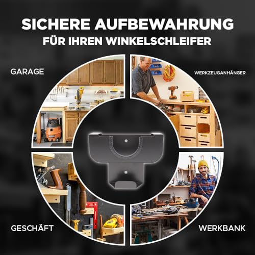 Wandhalterung für Winkelschleifer – Flex Halterung, Universalhalter für Winkelschleifer, Werkzeughalterung für Werkstatt und Garage, stabile Winkelschleifer-Wandhalter (2)