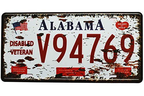 Eureya Placa de Metal hogar, cafetería, Bar, decoración de Pared, Coche, Coche, matrícula,Recuerdo,Alabama V94769,30X15cm