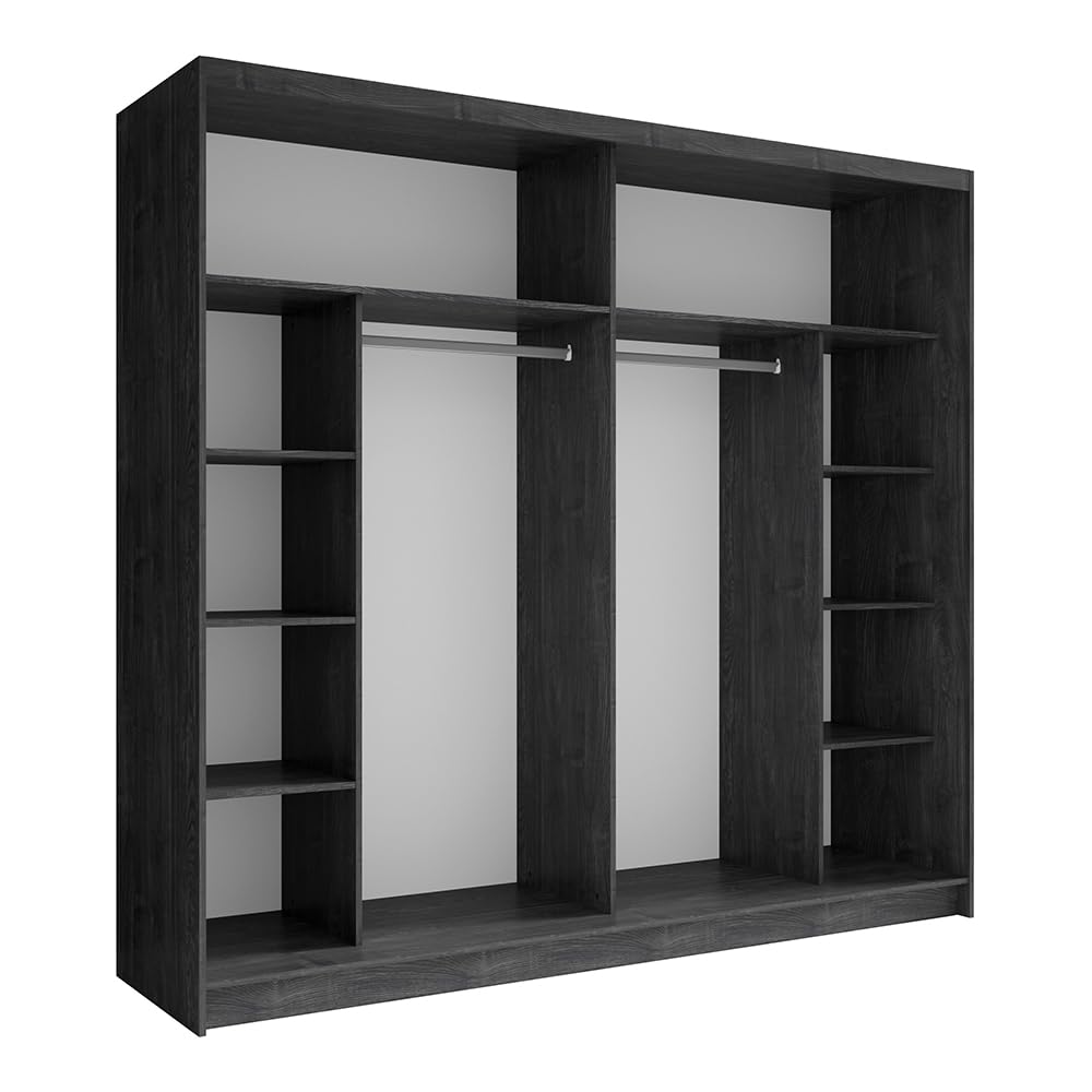Lomadox Schlafzimmer Set 5-teilig mit Bettgestell 160x200cm, Schwebetürenschrank, Kommode, 2 Nachttische in braun Portland Esche schwarz Nb.