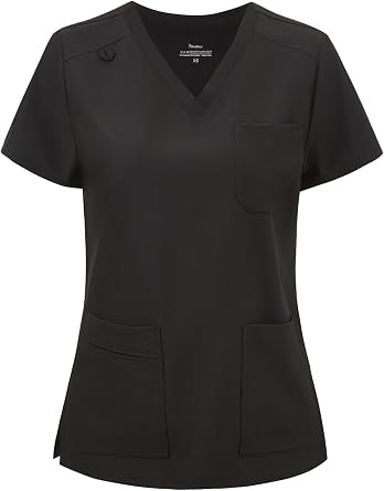 Scrub Tops for Women, Curved V-Neck Scrub Tops | Soft Stretch Fabric, 3 Pockets, Easy Care, with Stethoscope Ring, All-Day Comfort for Hospital & Clinic Wear
