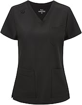 floralhue Scrub Tops for Women, Curved V-Neck Scrub Tops with 3 Pockets, Soft Stretch, Easy Care