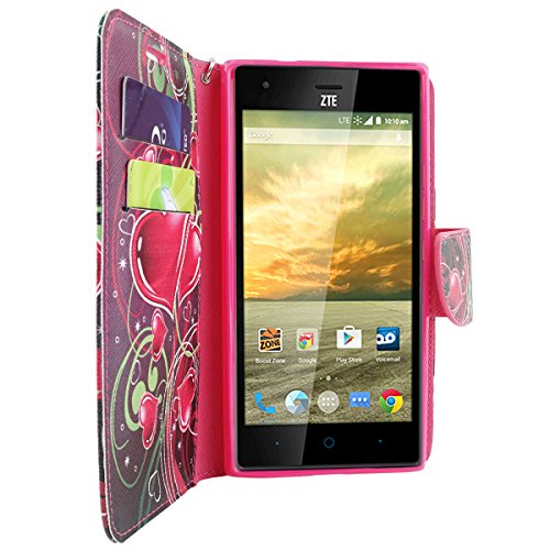 Zte Warp Elite Case, Mstechcorp - Dual-Use Flip Pu Leather Fold Wallet Pouch Case Premium Pu Leather Wallet Flip Case For Zte Warp Elite N9518 - Includes Accessories (Balloon Hearts) #TOP2
