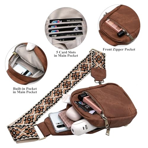 Long Keeper Small Crossbody Bag - Women Men Vegan Leather Phone Chest Bag Travel Sling Cross Body Purse Casual Daypack (Brown)4