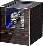 ANWBROAD Uhrenbeweger für Automatikuhren, Neue Ebenholzfarbene Klavierlack-Box für Automatikuhren, Drehbares Uhrengehäuse mit 4 Drehmodi, Leiser Motor, LED für Herren- und Damenuhren JWW001E