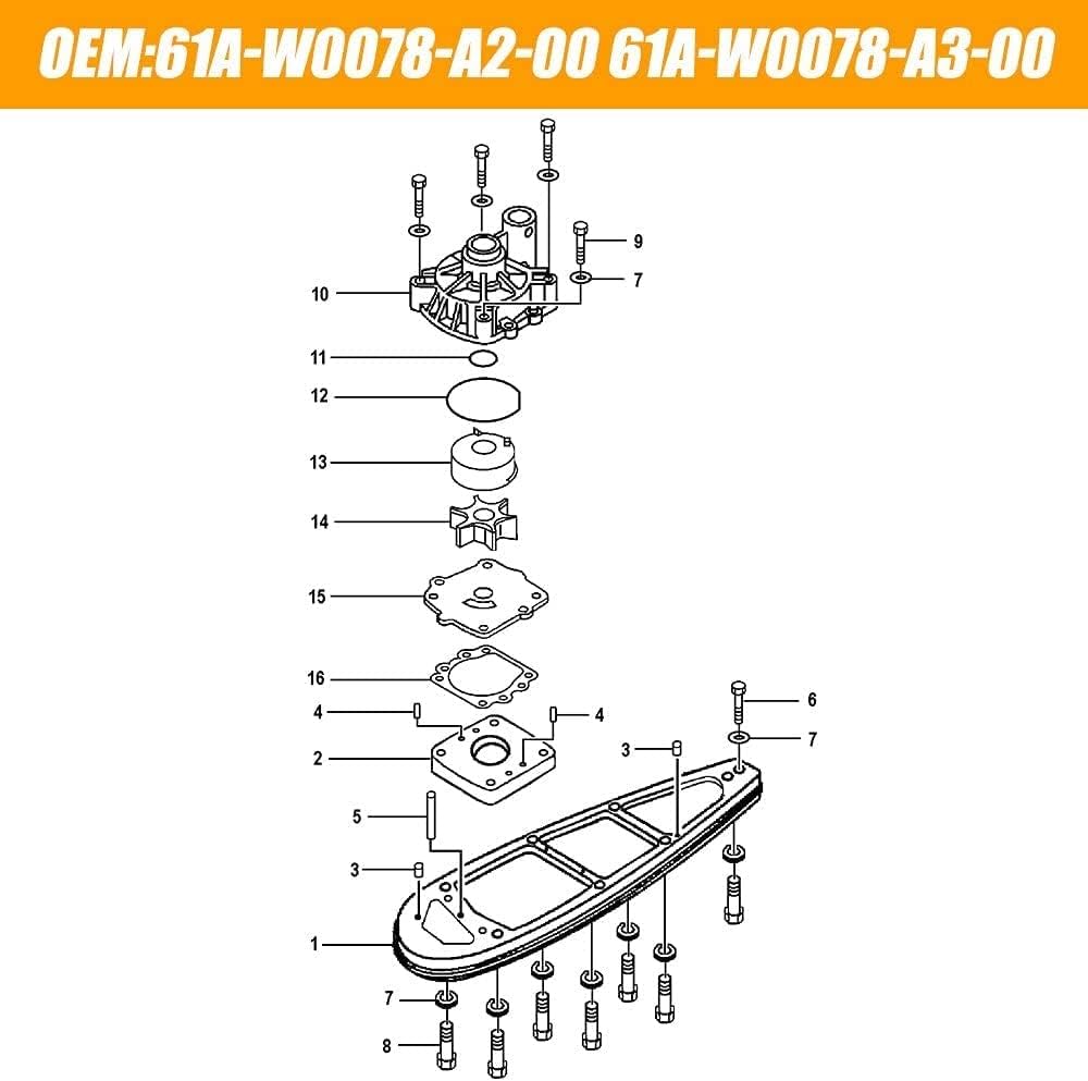 MARKGOO 61A-W0078-A3-00 Water Pump Impeller Repair Kit Replacement for Yamaha Outboard V6 150 175 200 225 250 300 HP VMAX Boat Motor Engine Parts Rebuild Service Sierra 18-3396 61A-W0078-A2