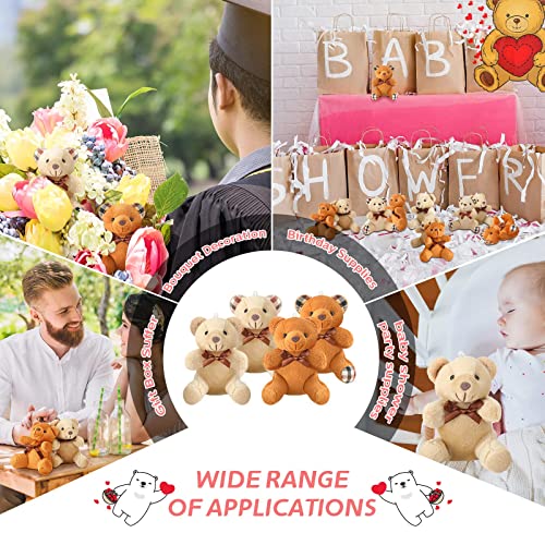 24 Pcs Tiny Bears Plush Toy 4 Inch Bear Keychain Miniature Bears Favors Mini Jointed Bear Soft Tiny Bear Doll For Baby Shower Birthday Party Wedding Decorations (Light Brown, Dark Brown, Pink, Beige) #TOP6
