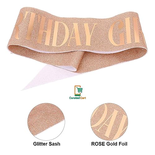 Image of Curated Cart Crystal Crown for Women and Girls - Elegant Rose Gold Glitter Birthday Girl Sash Set with Sparkling Tiara, Perfect for Birthday Parties, Bridal Showers, and Special Occasions