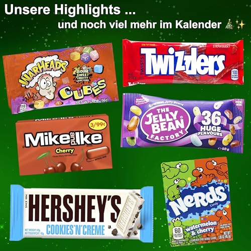 USA XXL Adventskalender 2025 | 24 verschiedene amerikanische Süßigkeiten in Originalgröße | Exklusive Weihnachts-Geschenkbox mit Hershey’s Schokolade & weiteren USA Sweets | Candy & Bar®