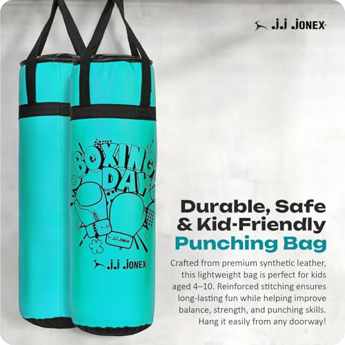 Image of JJ Jonex Sports Kids Boxing Punching Bag Set - Heavy Boxing Bag, Gloves, MMA, Home Gym & Martial Arts Training Equipment | for Boys & Girls for Age 3 4 5 6 7 8 Years |Blue Color |