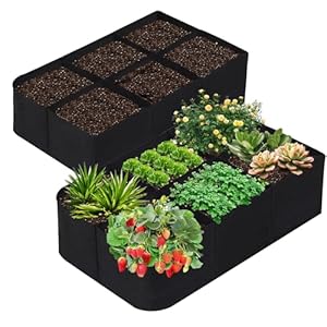 KONGDY 6 Grids Plant Grow Bags, 4x2x1ft. 57 Gallon Potato Tomato Planter Durable Fabric Garden Grow Bags for Outdoor Garden Flowers Vegetables 2 Packs