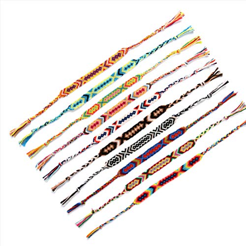 Preisvergleich Produktbild WOWOSS Gewebte Armbänder, 10 Stück Handgemachte Freundschaft Armbänder Bunte Geflochtene Armband für Handgelenk Knöchel