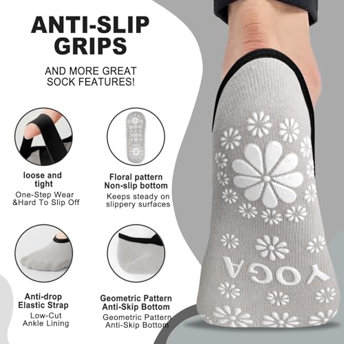 Image of 3 /6 Pairs Pilates Socks for Women,Grip Yoga Socks Non Slip for US Sizes 6.5-10