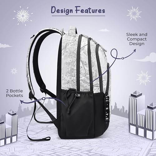 Image of Gear Cityscape 19 inch /40L Large Water Resistant School Bag | Casual Backpack | Daypack | Travel Backpack | Kids Bag for Boys /Girls (Grey - Black)