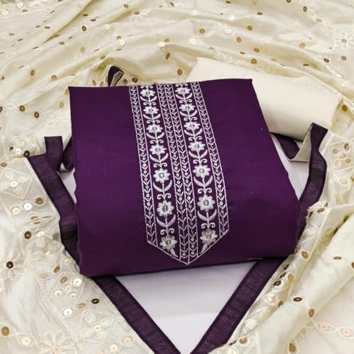 Image of HMP Fashion Womens Bombay Cotton Embroidery Tie Cotton Unstitch dress Material With Chanderi lace bordered Dupatta