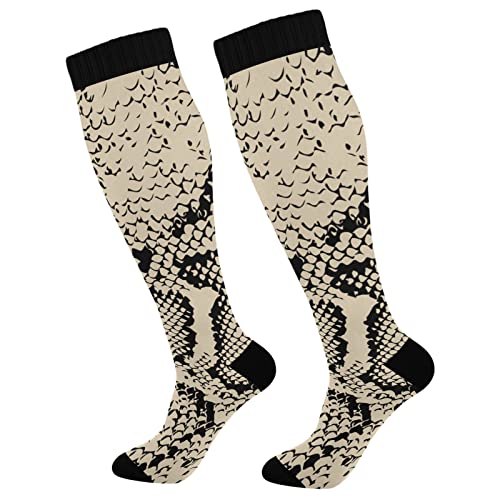 Otvee Snake Skin Animal Print Compression Socks Women & Men, 2 Pairs Gym Running Hiking Sport Knee High Stockings #TOP12