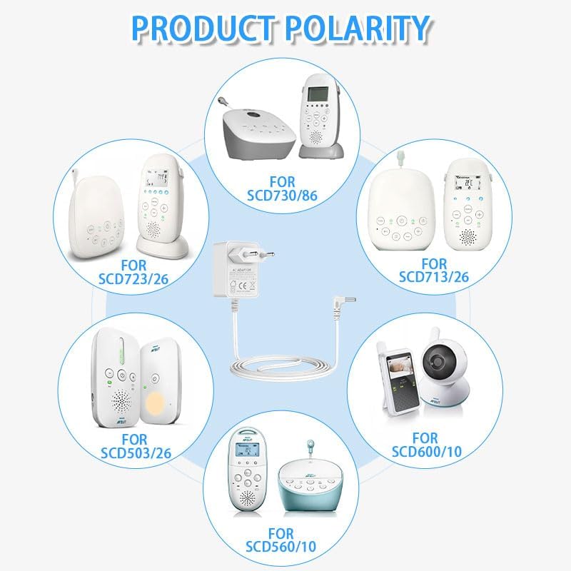 Câble d'alimentation 6 V, Adaptateur de Charge Compatible avec Les babyphones Philips Avent SCD501/00, SCD503/26, SCD505, SCD510, SCD560, SCD570. Chargeur pour babyphone, Bloc d'alimentation, Blanc