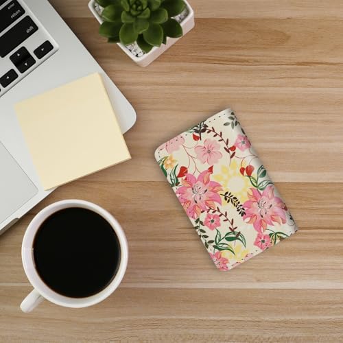 Image of Business Card Holder,PU Leather Business Card Case Color Printing Pattern Card Holder Wallet,Pockets Magnetic Credit Card Holders for Men and Women - Red Yellow Flowers