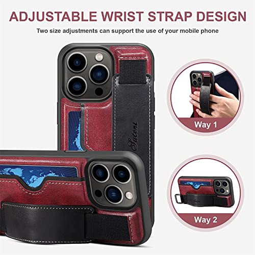Fulnes Case For Iphone 12/12 Pro/12 Pro Max, Pu Leather Wallet Protective With Card Holster Wrist Strap, Comprehensive Protection Against Collision Back Cover (Color : Red, Size : 12Pro 6.1") #TOP4