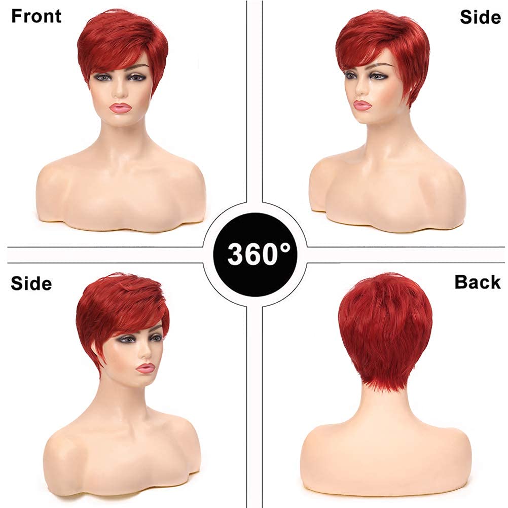 Peluca de pelo corto rojo con corte pixie para mujer, con capas naturales, sintéticas, resistentes al calor, Halloween, cosplay