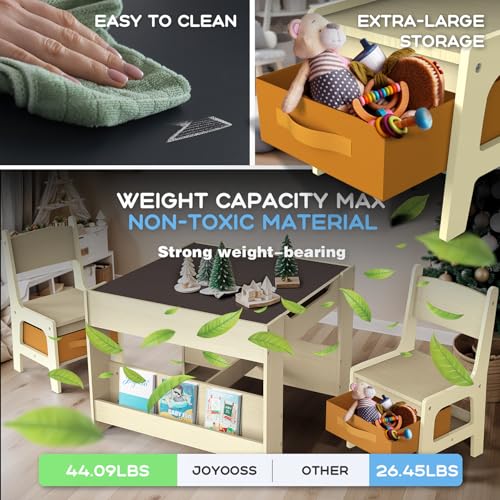 Image of Joyooss Kids Table and Chair Set,4 in 1 Wooden Activity Toddler Table and Chairs Ages 3-7,2 in 1 Tabletop Drawing Reading Crafts Toddler Desk for Playroom,Kid Art Desk for Nursery Storage