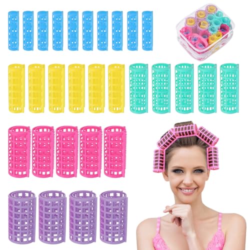 30Pcs Self-Grip Hair Rollers Set, No Heat Hairs Roller, Five Sizes Rollers for Long Medium Short Hairs, Plastic Snap-on Hair Curlers with Transparent Zipper Bag for Women DIY