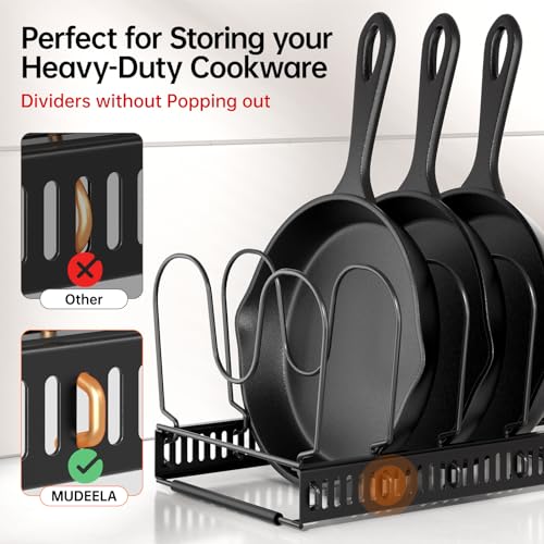 image for MUDEELA Expandable Pots and Pans Organizer Rack under Cabinet, Pots Li