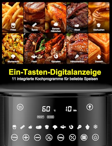 Heißluftfritteuse Airfryer mit Sichtfenster 7,2L, 11-in-1 Air Fryer XXL mit Warm halten, Vorheizfunktion & Abtau, Shake-Reminder Smart und Timer-Funktion, Gesunde Friteuse ohne Öl und fettarmes Kochen – Bild 4