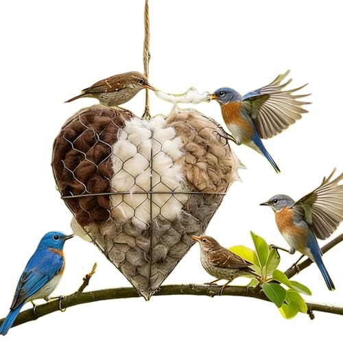 Handmade Alpaca Fiber Bird Nest Heart,Natural Nesting Material, Winter Nesting