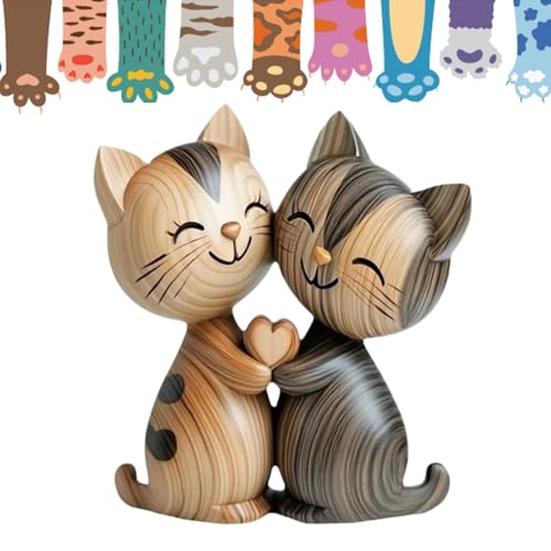 Katzen Deko, Katzendeko, Klassisches Design Liebe Katze Deko Frauen, Niedliche Faszinierend Charme Katzen Geschenke für Frauen Schreibtisch Wohnzimmer Dekoratives Holzfiguren
