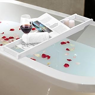 Greensen Bath Caddy Bridge Bath Tub Tray Plastic for Tablet Phone Bath Caddy Tray White Bathtub Caddy Tray Over Bath, Bath Attachment for a Home-spa Experience