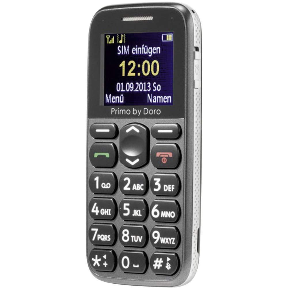 Primo 215 by Doro GSM Mobiltelefon mit Tischladestation (Notruftaste, Bluetooth, Taschenlampe) grau