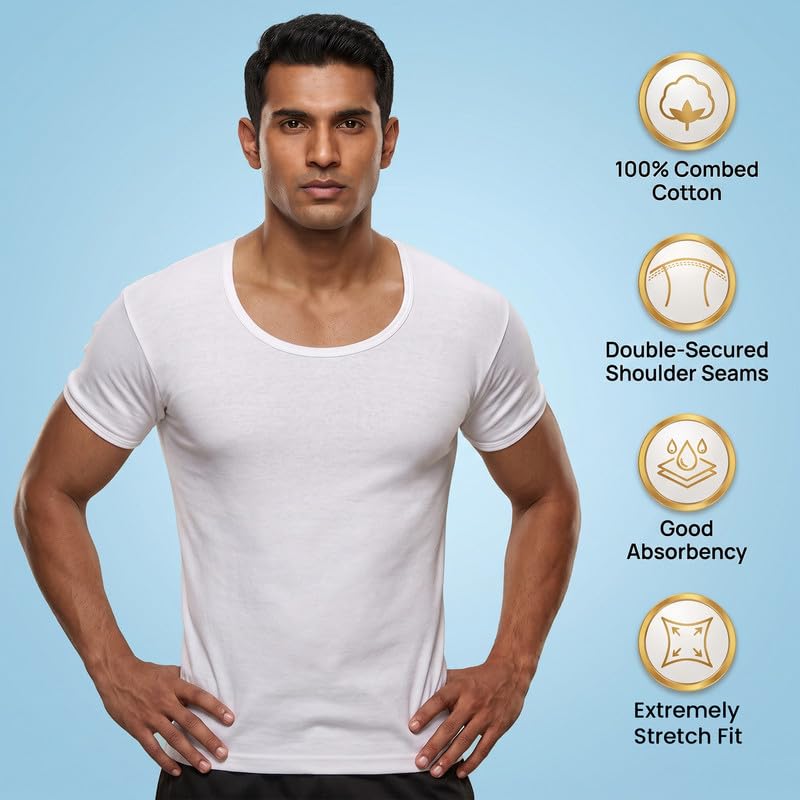 Amul Comfy Men Cotton Solid White Half Sleeve Vest Pack of 3 3