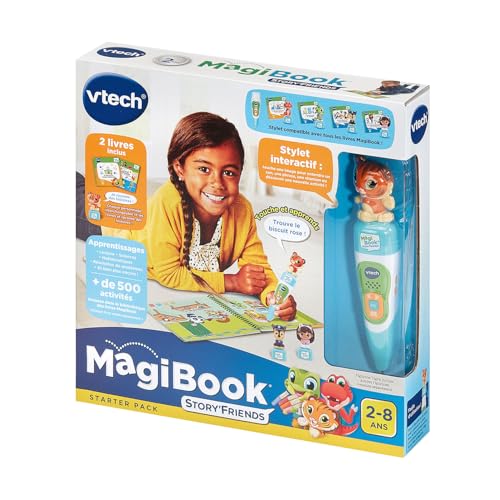 VTech - MagiBook Story'Friends Starter Pack - Coffret Complet avec Stylo Lecteur de Livre Interactif, Livre Jeu Maternelle et Figurine Tigre - Cadeau Enfant de 2 Ans à 8 Ans - Contenu en Français