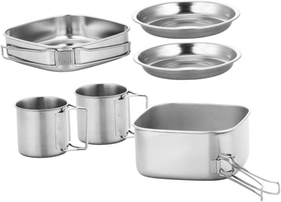 Mikinona 1Set Portable Stainless Steel Camping Cookware Lightweight Pot and Pan for Hiking Fishing and Outdoor Cooking Durable and Easy to Store