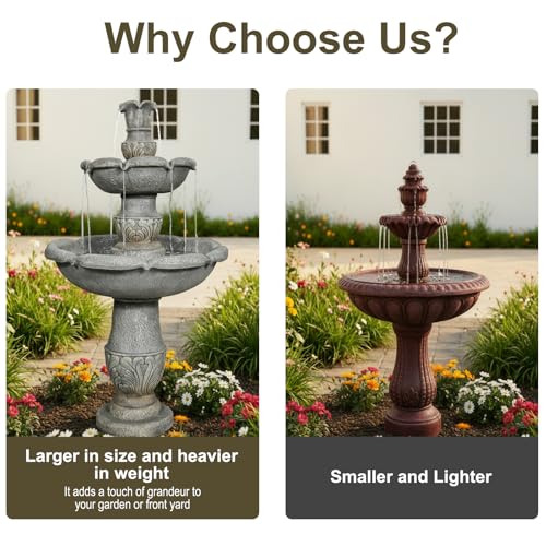 Image of Naturefalls 48.4 inch Water Fountain Outdoor - Large Waterfall Fountain Outside, 3-Tiers Cascading, Fiber Reinforced Concrete, Indoor and Outdoor Fountain for Garden, Patio, Backyard, Lawn, Yard Decor