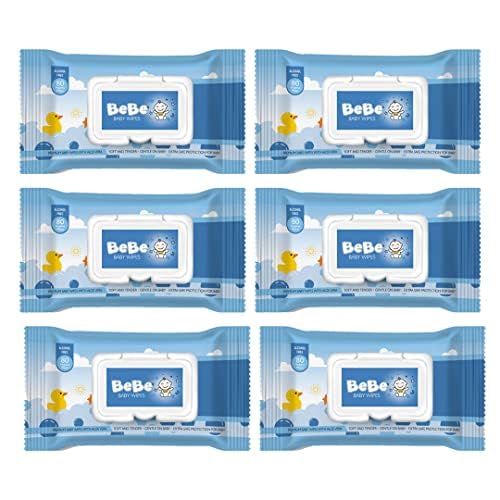 BeBe Baby Wipes, Blue - Alcohol free, soft and strong, refreshing scent, 15 cm x 20 cm (480 Count (Pack of 6))-image-3
