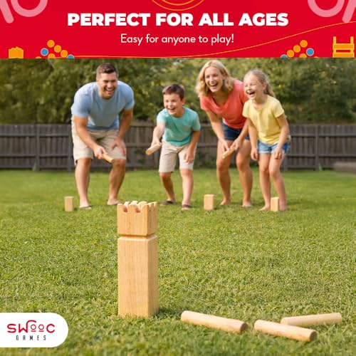Swooc Games - Kubb Yard Game Set - Premium Hardwood Viking Chess Set w/Wood Crate - for Adults & Kids - Backyard Size Kubb Game - for Kuub Tournaments with Friends - Viking Game - Kuube Outdoor Game by Swooc - Image 7
