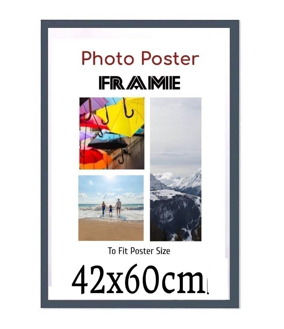Dark Grey 42 x 60 cm Poster Frames - Large MDF Wooden Frames 60x42 cm - Both Ways Wall Hanging Wall Gallery Living Room Photo Picture Frame With Shatterproof Perspex Sheet