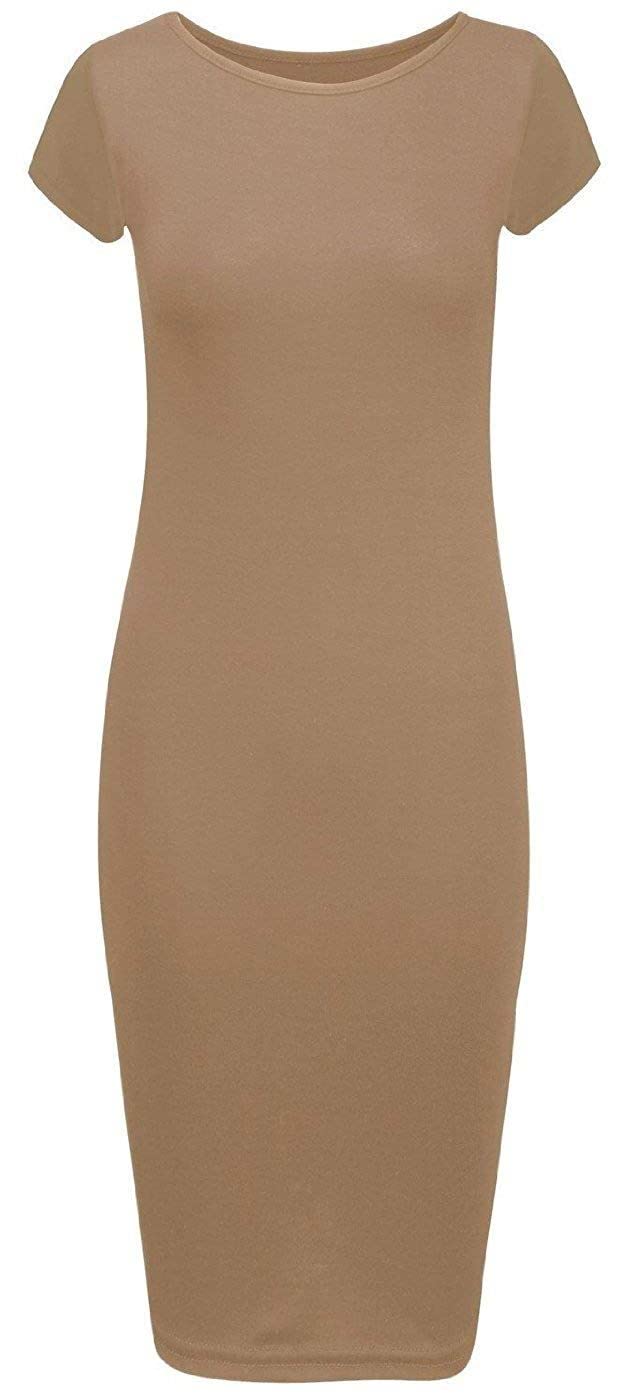 Crazy Girls Girls Mocha Plain Crazy Womens Cap Sleeve Stretch Bodycon Wiggle Pencil Long Midi Dress 8-22 (Xxl-Uk20/22, )