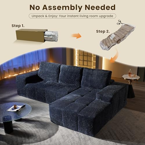 Image of 114 inch Glitter Cloud Sectional Couch with L-Shape Chaise, Modern Boneless Couches for Living Room, Fluffy Tufted Deep Seat Modular Sofa in a Box No Assembly