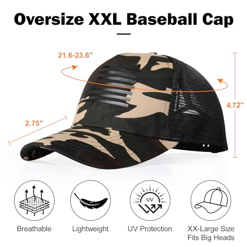 Image of Oversize XXL American Flag Trucker Hat | Big Heads, Adjustable Mesh Snapback, Baseball Cap, 3D Embossed Flag