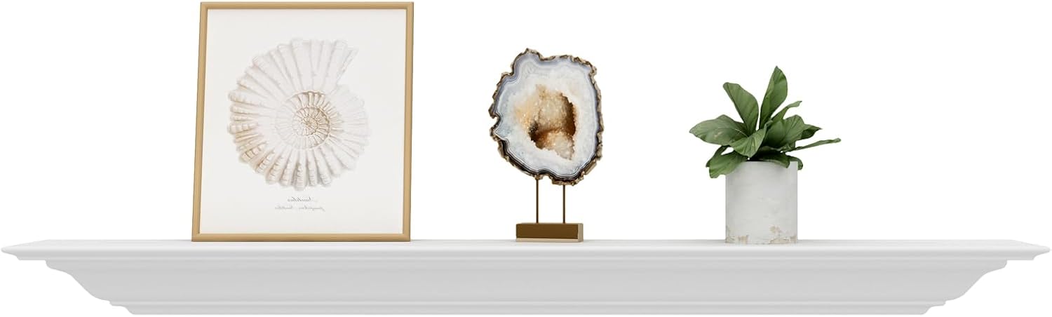 Solid Wood White Floating Shelves Wall Mounted, Molding Floating Wall Display Shelf, 36 inch