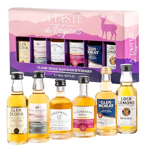 Select Drams A Taste of the Regions Whisky Tasting Set 6 x 5cl Single Malt Scotch Miniatures | Includes Glen Scotia Glen Moray 12 & More | Scotch Whisky Gift Set for Him | Malt Whisky Tasting Set