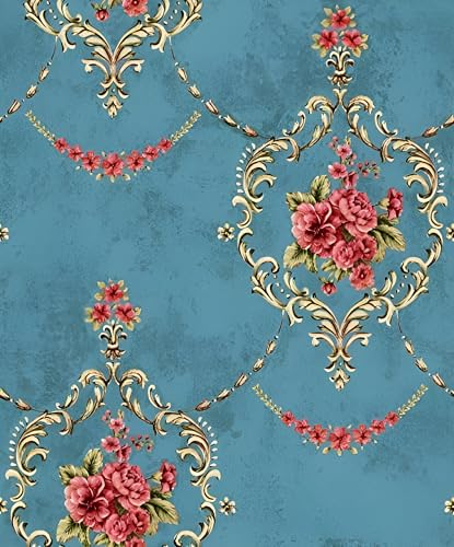 Image of Green Floral Peel and Stick Wallpaper Elegant Lillies Bedroom LIVINGROOM PVC SELF Adhesive Wallpaper 200 * 45CM-9SQFT (Turquoise Floral)