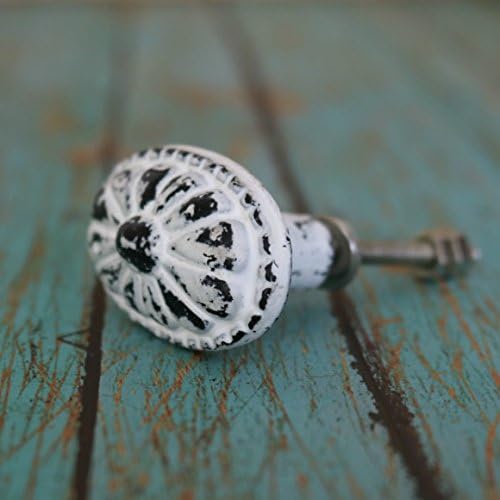 Set of Four Oval Metal Cabinet Knob in Distressed White