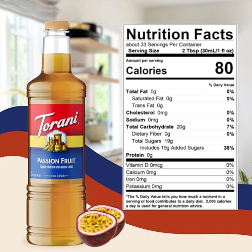Image of Torani Passion Fruit Syrup 1L with Pump Tropical Flavoring for Teas & Drinks