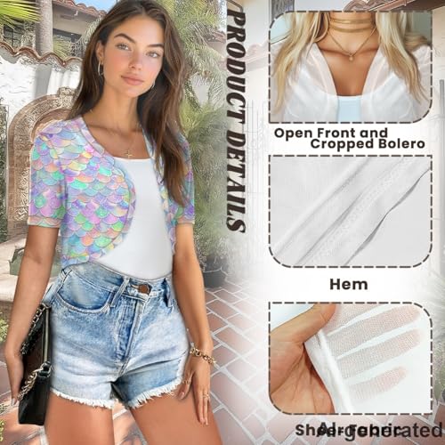 Image of Womens Short Sleeve Bolero Shrug Open Front Knit Cropped Cardigan Shoulder Cover for Dress Cute Casual Knit Cover Up