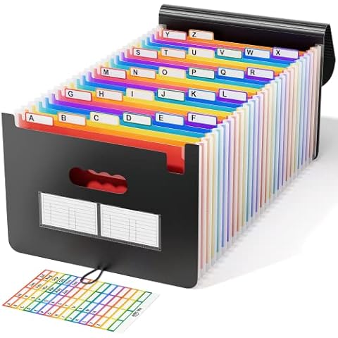 ABC life 26 Pockets Accordion File Organizer, Expanding File Folders, Portable Monthly Bill Receipt Organizer with Colorful A-Z Tabs, Desktop Folders Letter A4 Paper Document Storage for Home Office Cover