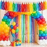 Rainbow Tassel Garland Banner,30 Pack Colorful Paper Tassels Streamers for Baby Shower,Birthday Party Decor - Image 2