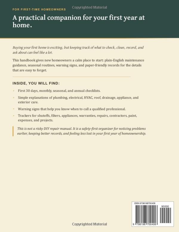 The First-Time Homeowner’s Home Maintenance Handbook: Seasonal Maintenance Checklists, Warning Signs, Home Care Records, and Repair Logs for Your First Year image 3